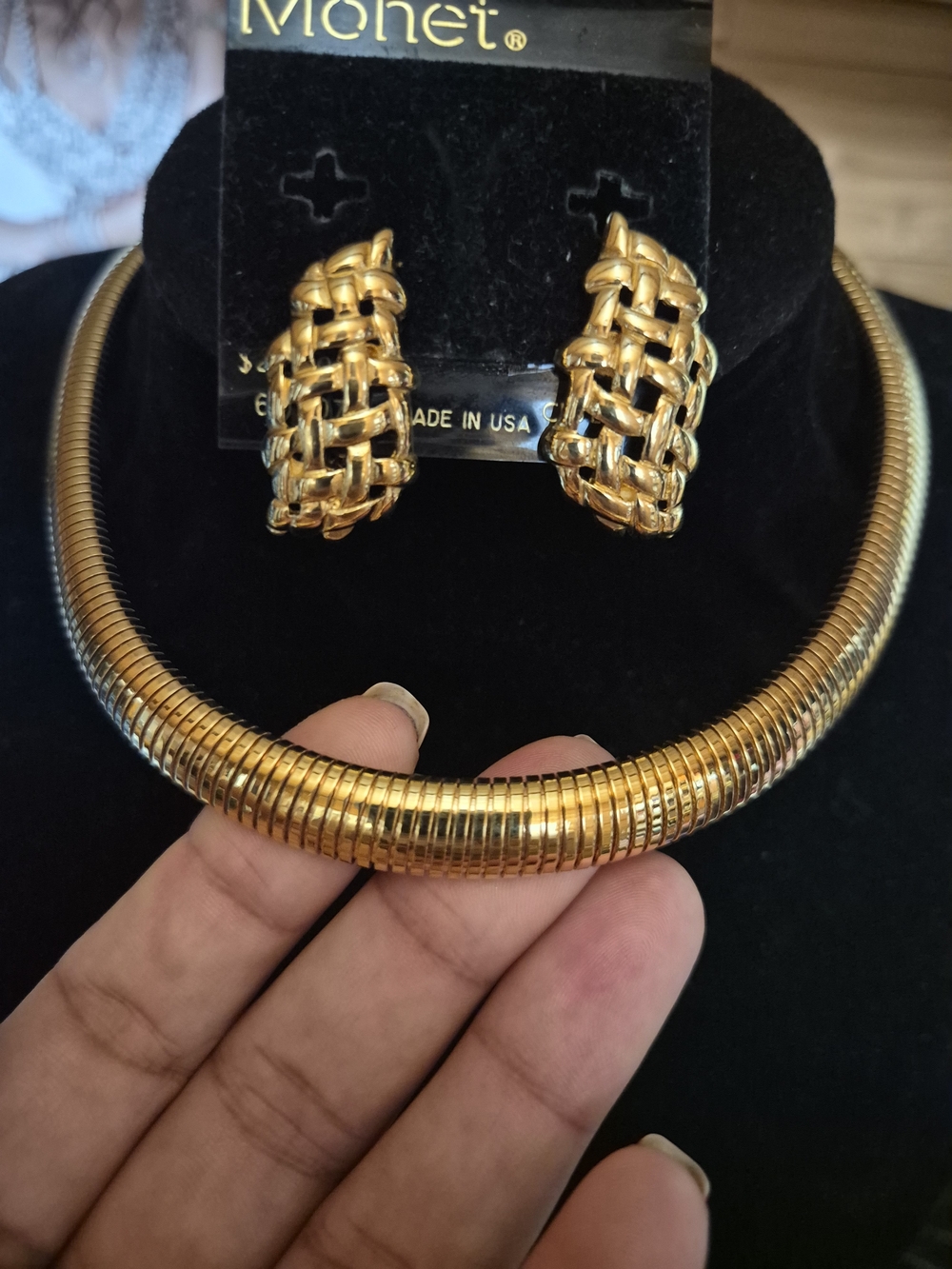 Monet Gold-Tone Coil Collar Necklace with Woven Hoop Earrings